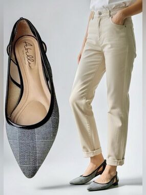 Abella True Comfort Rylan Blk/Wht houndstooth Slingback Flats